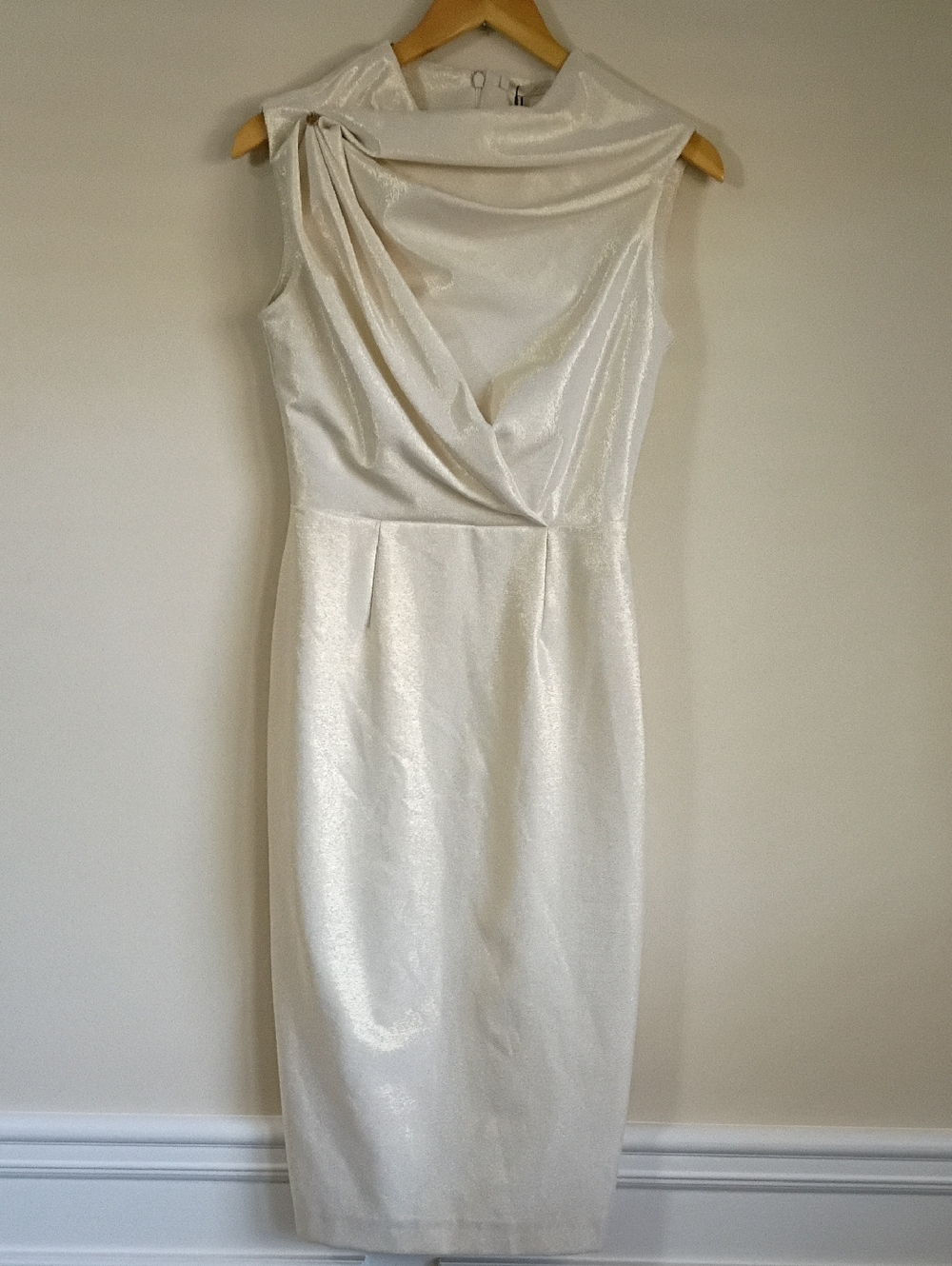 PS Fashion Elegant Sleeveless Draped Sheath Dress in Ivory Size 36/6